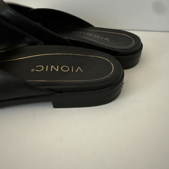 Vionic Miramar Size 8.5 Black & Cream Leather Comfort Slide Sandal Slip On New - Picture 7 of 15